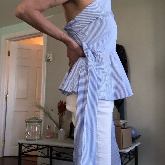 Shein Pin Striped One Shoulder Size M Tie Up Blouse - Picture 4 of 5